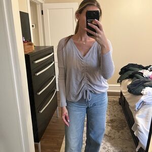 Urban Outfitters Light Gray Ruched Long Sleeve Top
